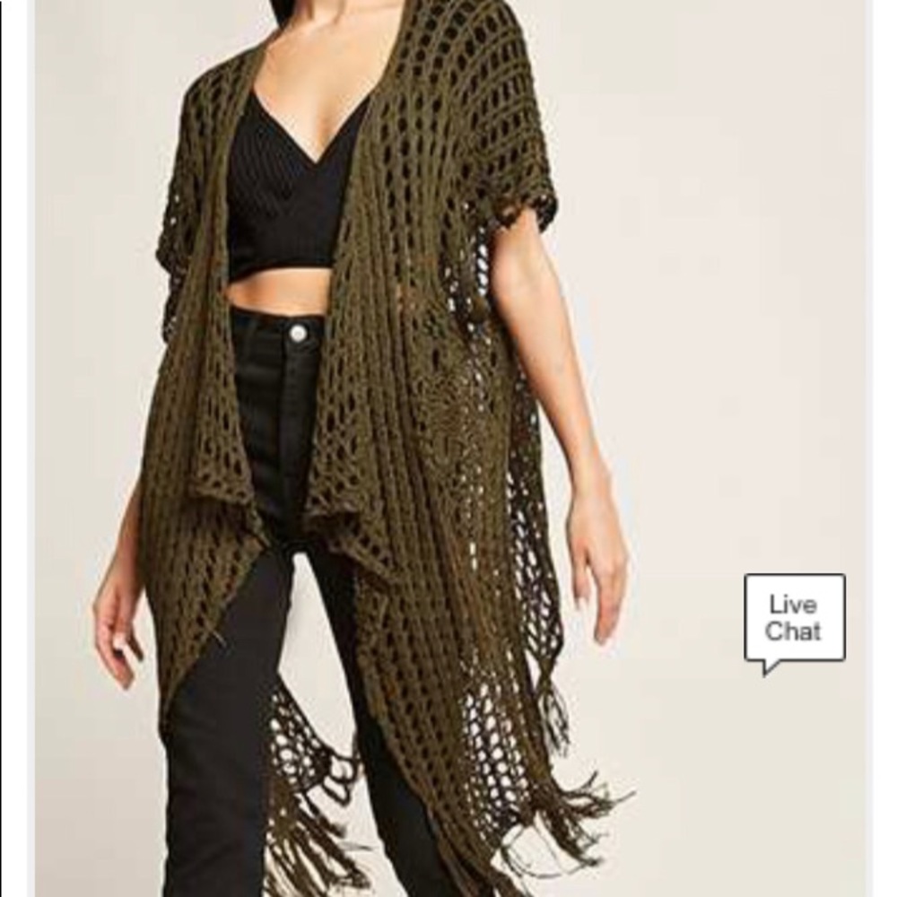 Set of 2 Open Knit Fringe Cardigan